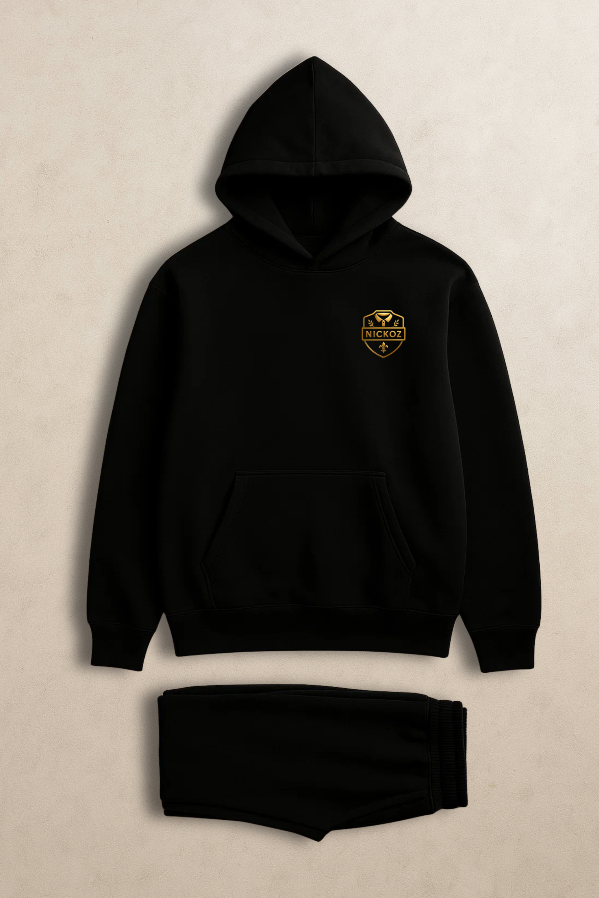 Nickoz Premium All Black Tracksuit – Luxury Unisex Hoodie & Jogger Set