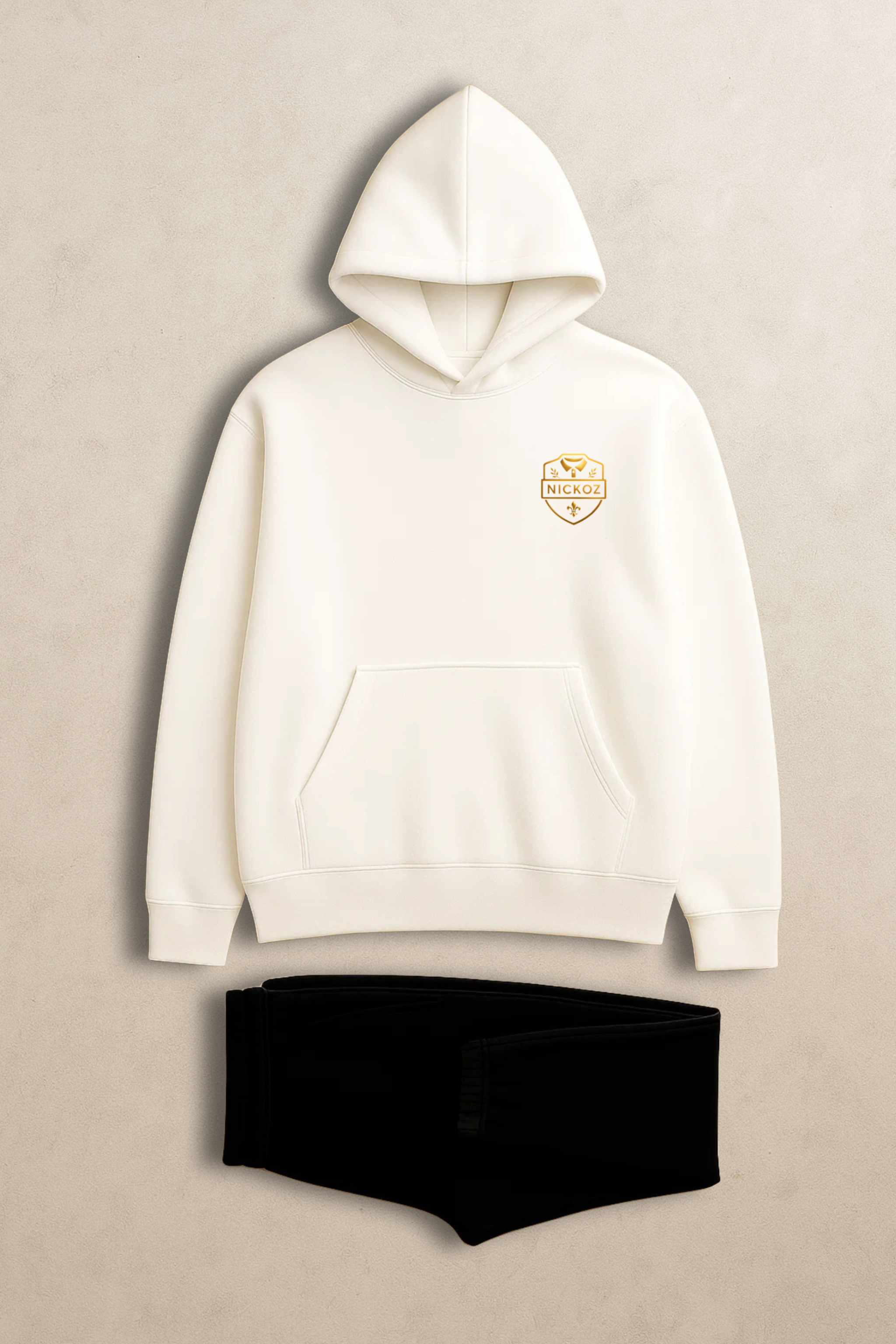 Nickoz Premium White & Black Tracksuit – Luxury Unisex Hoodie & Jogger Set