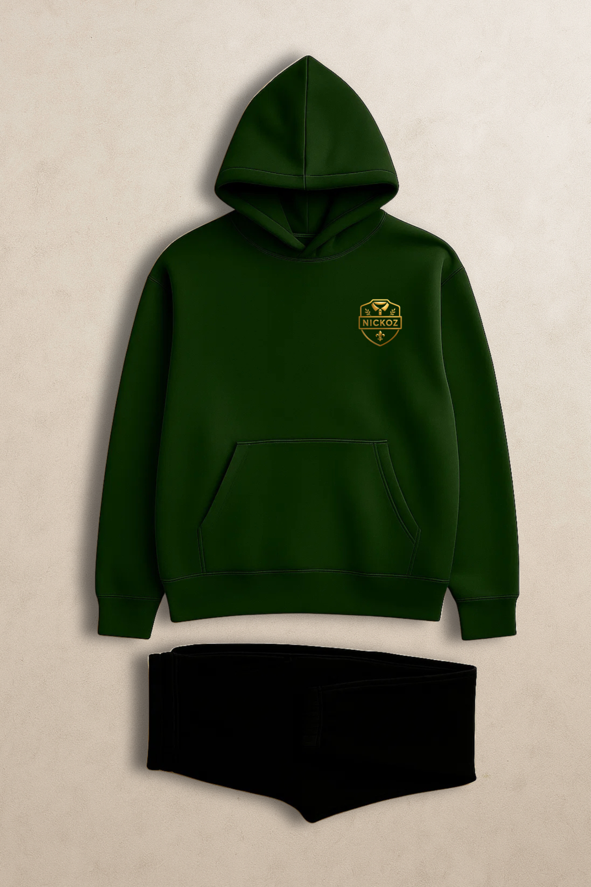 Nickoz Premium Dark Green & Black Tracksuit – Luxury Unisex Hoodie & Jogger Set