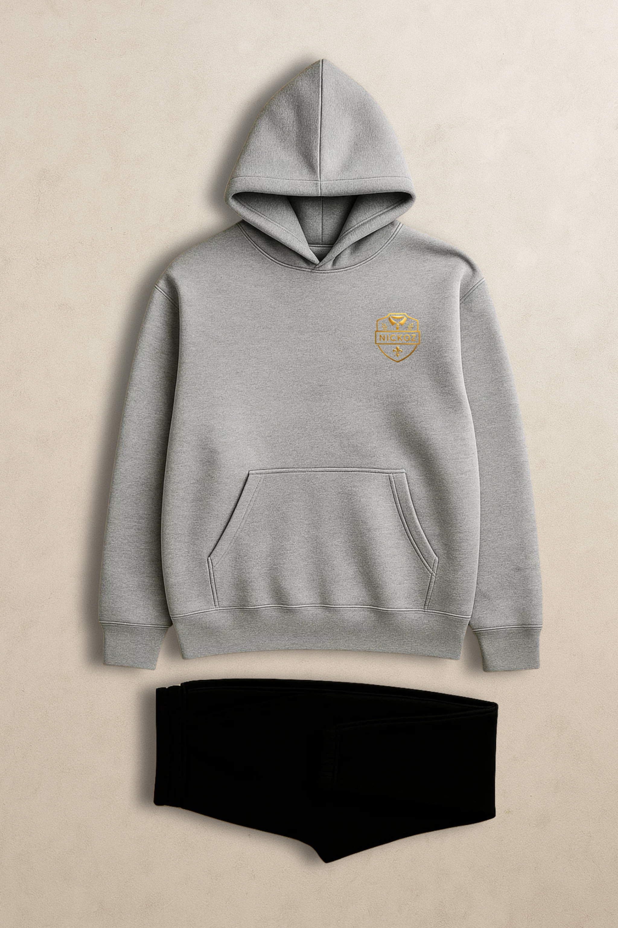 Nickoz Premium Grey & Black Tracksuit – Luxury Unisex Hoodie & Jogger Set