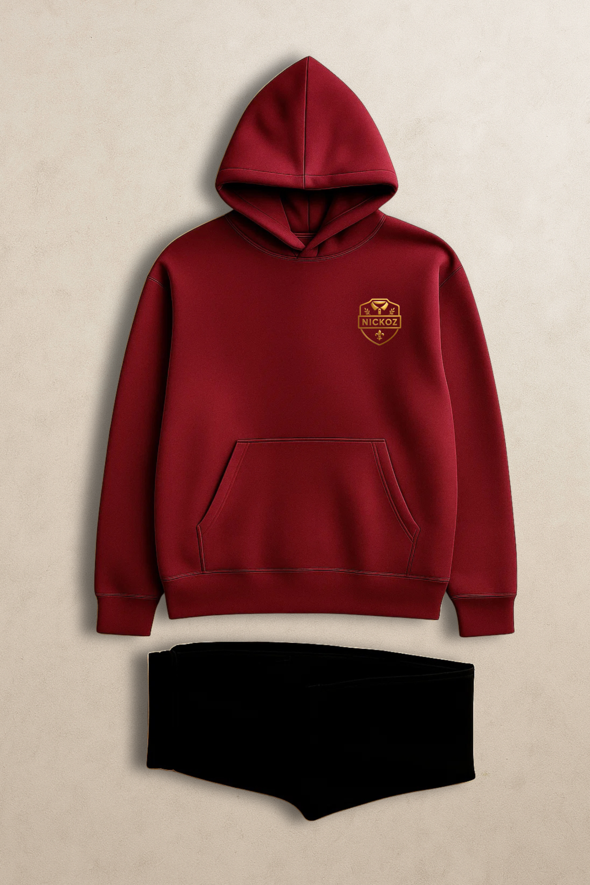 Nickoz Premium Mehroon & Black Tracksuit – Luxury Unisex Hoodie & Jogger Set