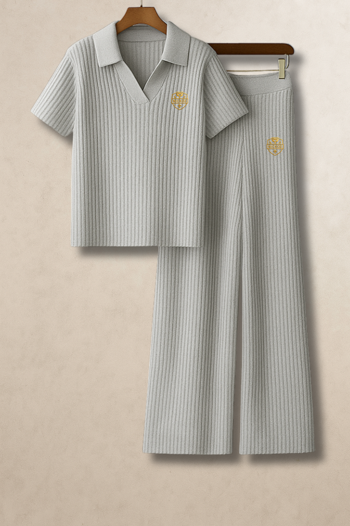 Nickoz Unisex Cloud Grey Knit Tracksuit – Luxury Ribbed Lounge Set