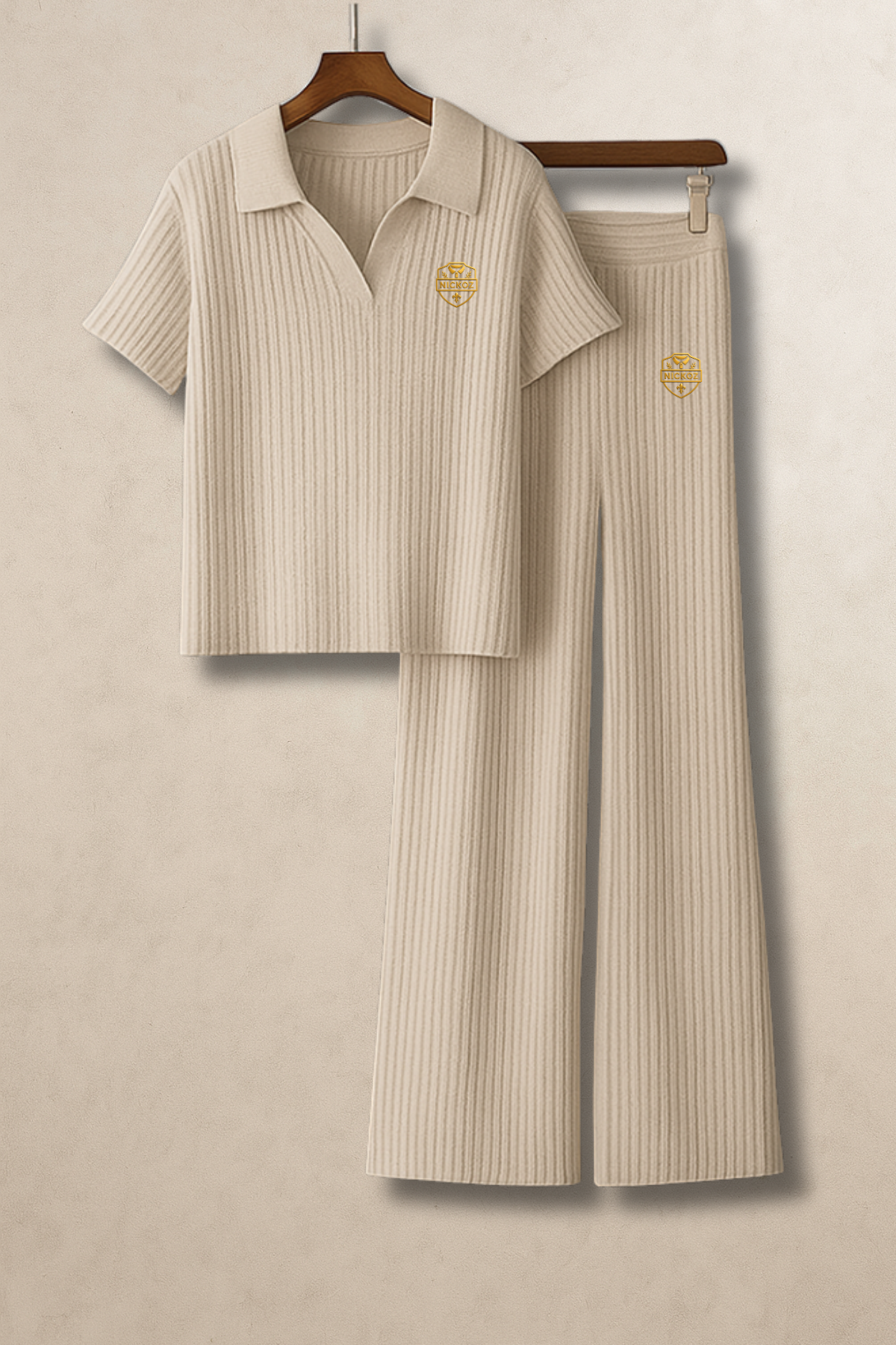 Nickoz Unisex Beige Knit Tracksuit – Premium Ribbed Lounge Set