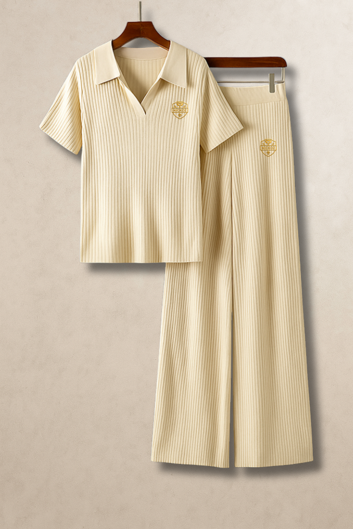 Nickoz Unisex Cream Knit Tracksuit – Premium Ribbed Lounge Set