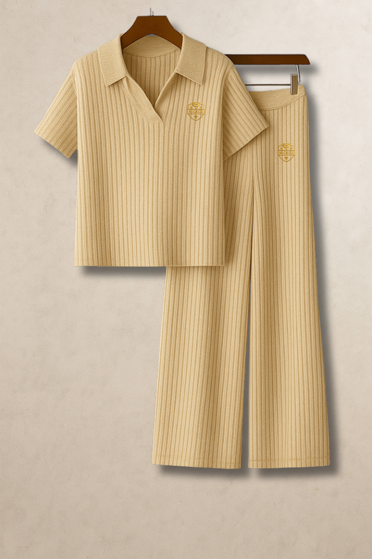 Nickoz Unisex Golden Beige Knit Tracksuit – Luxury Ribbed Lounge Set