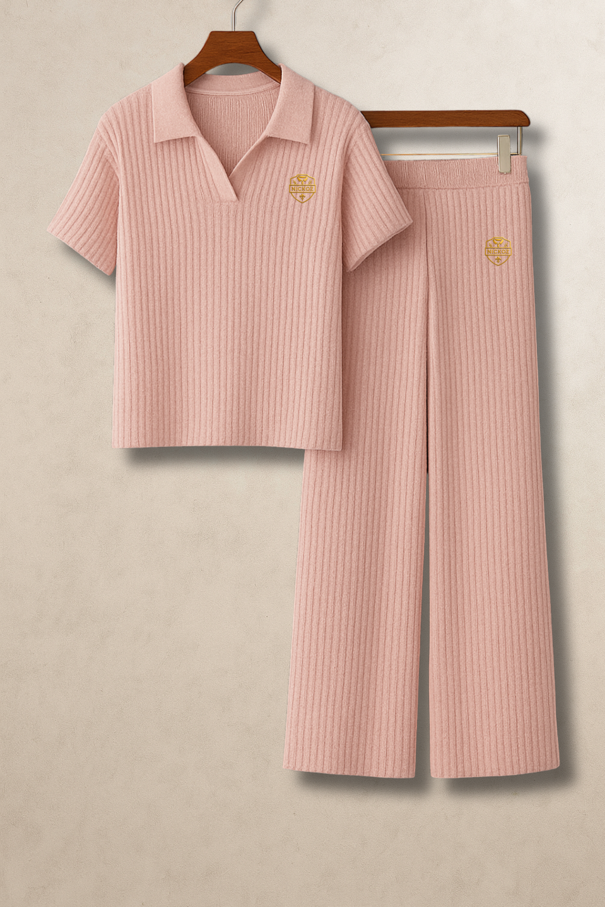 Nickoz Unisex Soft Blush Knit Tracksuit | Ribbed Lounge Set for Comfort & Style